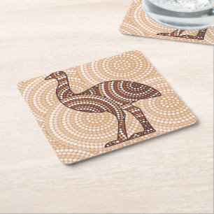 Posavasos Cuadrado De Papel Pintura de punto emu aborigen