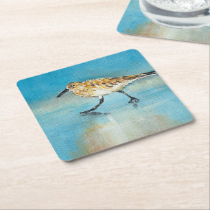 Posavasos Cuadrado De Papel Pintura de Sand Piper Shorebird