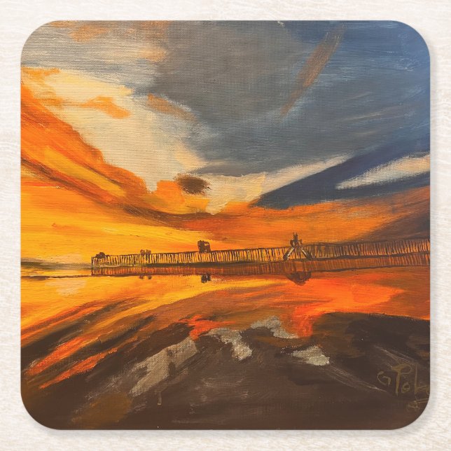 Posavasos Cuadrado De Papel Pintura de Scripps Pier, La Jolla, CA (Anverso)