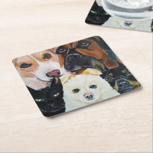 Posavasos Cuadrado De Papel Pintura de selfie de mascota de Alfred Fox