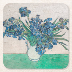 Posavasos Cuadrado De Papel Pintura de Van Gogh Jarrón de Iris Impresionismo