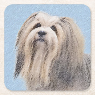 Posavasos Cuadrado De Papel Pintura Havanesa (plateada) - Arte de Perro Origin