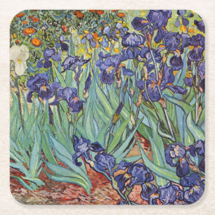 Posavasos Cuadrado De Papel Pintura impresionista de Van Gogh Irises