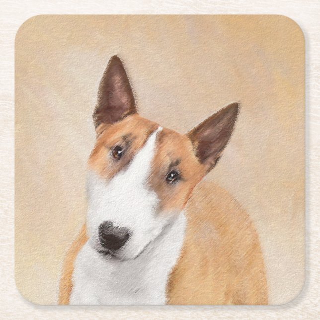 Posavasos Cuadrado De Papel Pintura Miniatura de Bull Terrier - Cute Original  (Anverso)