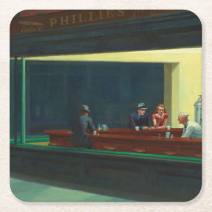 Posavasos Cuadrado De Papel Pintura Nighthawks de Edward Hopper