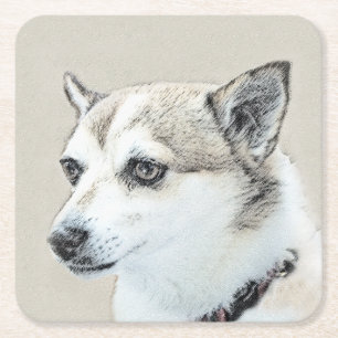 Posavasos Cuadrado De Papel Pintura noruega de Lundehund - Arte original del p