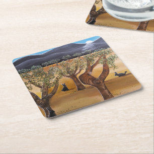 Posavasos Cuadrado De Papel Pintura Olivar de Noche de Alfred Fox