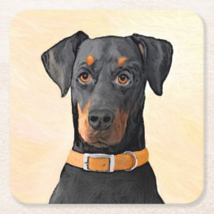 Posavasos Cuadrado De Papel Pintura original de Doberman Pinscher sin cortar