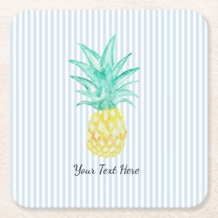 Posavasos Cuadrado De Papel Pintura personalizada de piña franja azul