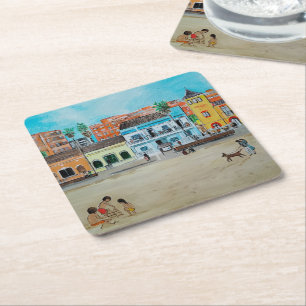 Posavasos Cuadrado De Papel Pintura Playa de la Malvarrosa de Alfred Fox