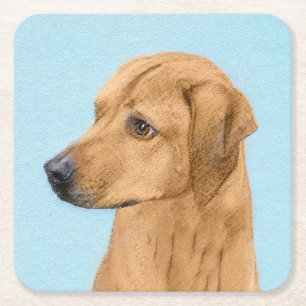 Posavasos Cuadrado De Papel Pintura Ridgeback Rhodesiana - Arte Perro Original