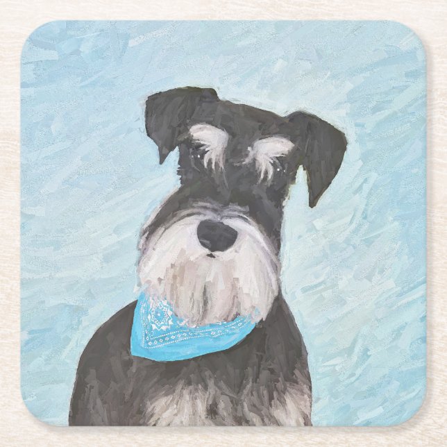 Posavasos Cuadrado De Papel Pintura Schnauzer (en miniatura) - Perro original  (Anverso)