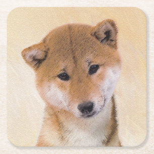 Posavasos Cuadrado De Papel Pintura Shiba Inu (roja) - Arte original del perro