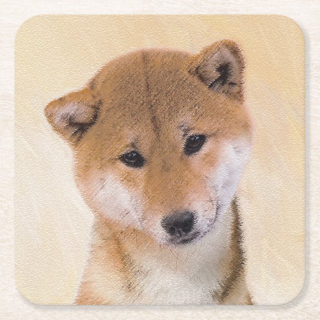 Posavasos Cuadrado De Papel Pintura Shiba Inu (roja) - Arte original del perro (Anverso)
