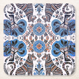 Posavasos Cuadrado De Papel pintura simple de madhubani
