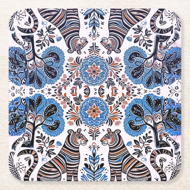 Posavasos Cuadrado De Papel pintura simple de madhubani (Anverso)