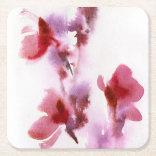 Posavasos Cuadrado De Papel Pinturas florales abstractas 3 de la acuarela