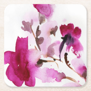 Posavasos Cuadrado De Papel Pinturas florales abstractas 4 de la acuarela