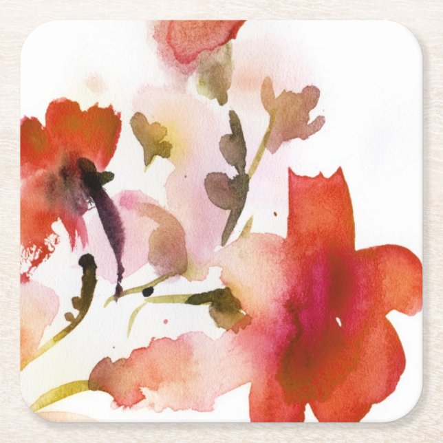 Posavasos Cuadrado De Papel Pinturas florales abstractas de la acuarela (Anverso)