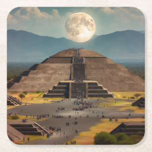 Posavasos Cuadrado De Papel Pirámide de la Luna, Teotihuacán, México Travel