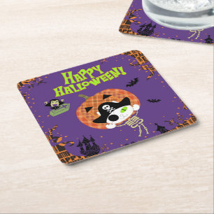 Posavasos Cuadrado De Papel Pirata skeleton cat