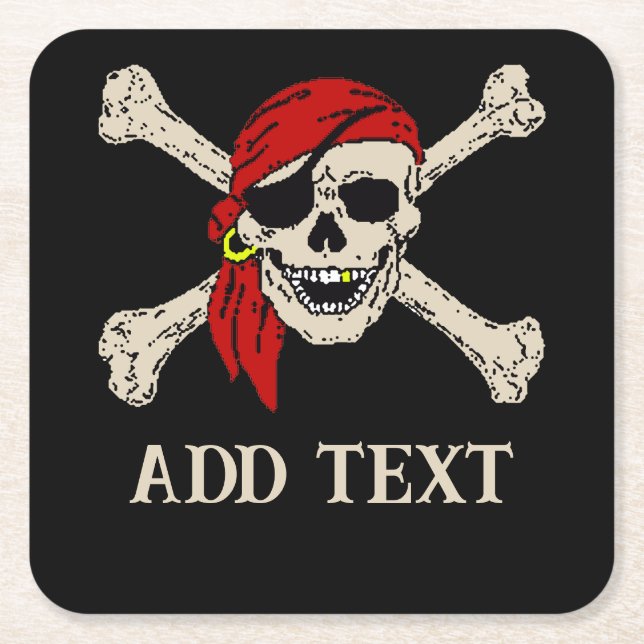 Posavasos Cuadrado De Papel Pirates Skull Coaster, añadir texto, (Anverso)