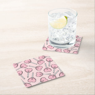 Posavasos Cuadrado De Papel Pirulís rosados, pirulís con forma de corazón, pat