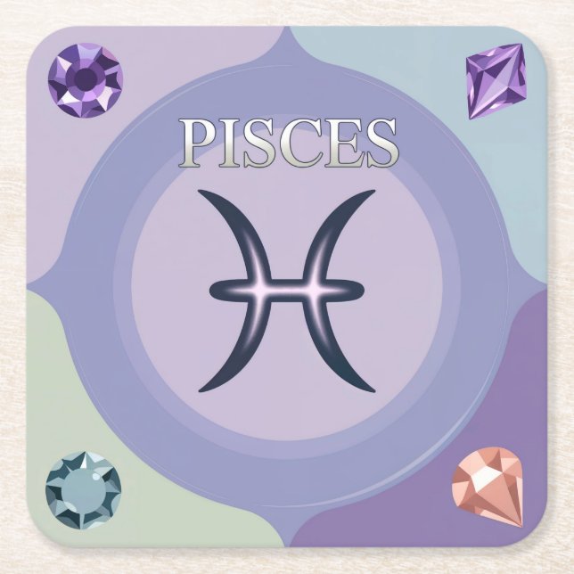 Posavasos Cuadrado De Papel Pisces Gemstones Glyph Coaster Set (Anverso)
