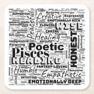 Posavasos Cuadrado De Papel Pisces Zodiac Word Cloud Inspiration