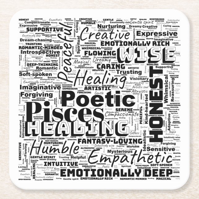 Posavasos Cuadrado De Papel Pisces Zodiac Word Cloud Inspiration (Anverso)