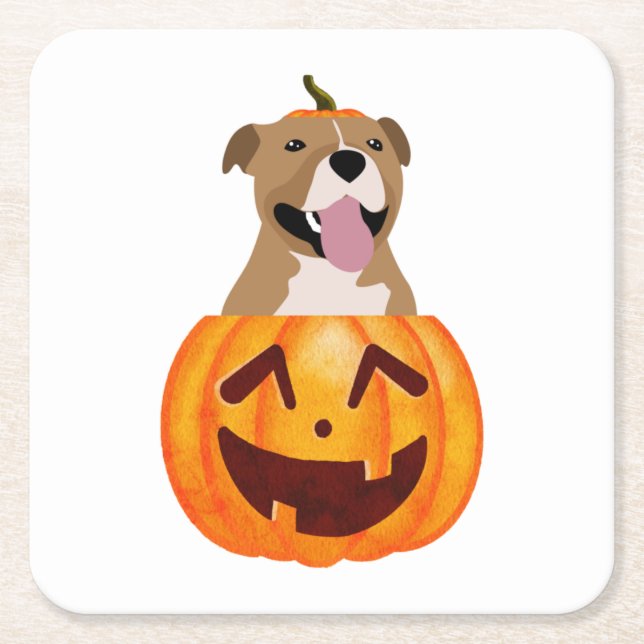 Posavasos Cuadrado De Papel Pitbull Halloween (Anverso)