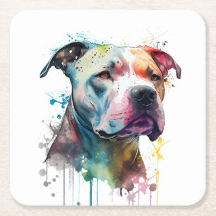 Posavasos Cuadrado De Papel Pitbull vibrante: un toque de vida