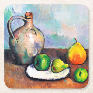 Posavasos Cuadrado De Papel Pitcher and Fruit, Paul Cezanne