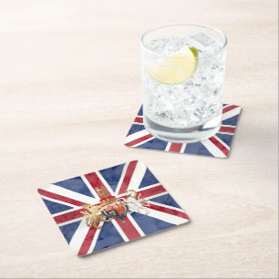 POSAVASOS CUADRADO DE PAPEL PIXDEZINES ACUARELA UNION JACK Y INSIGNIA