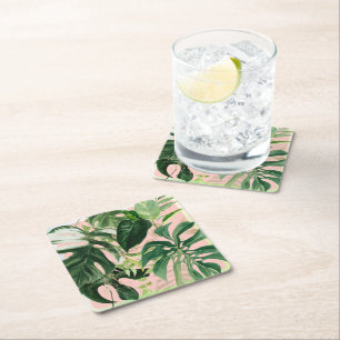 Posavasos Cuadrado De Papel PixDezines Monstera Variado Follaje Tropical