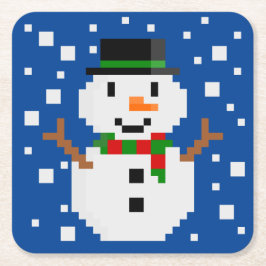 Posavasos Cuadrado De Papel Pixel Art SNOWMAN 1