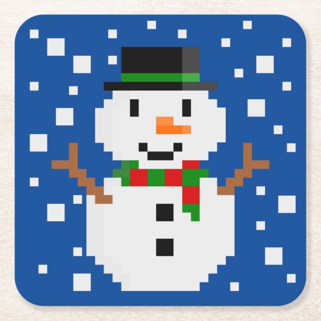 Posavasos Cuadrado De Papel Pixel Art SNOWMAN 1 (Anverso)