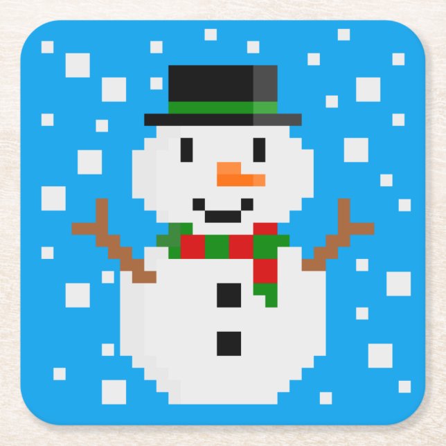 Posavasos Cuadrado De Papel Pixel Art SNOWMAN 3 (Anverso)