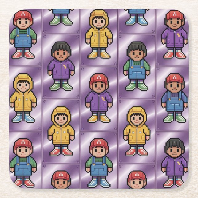 Posavasos Cuadrado De Papel Pixel Pals Kids Coaster Set (Anverso)