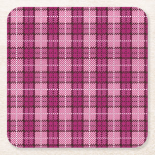 Posavasos Cuadrado De Papel Pixel Plaid_Magenta-Black