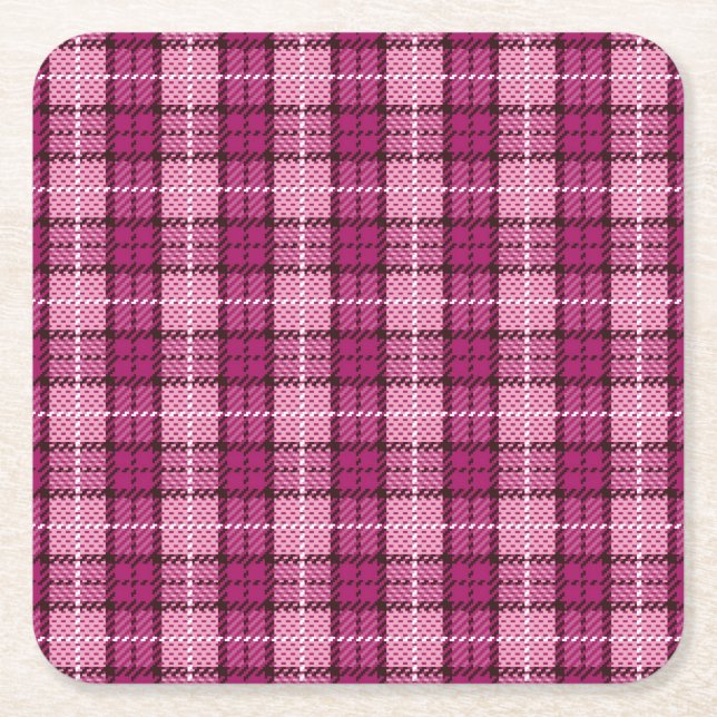 Posavasos Cuadrado De Papel Pixel Plaid_Magenta-Black (Anverso)