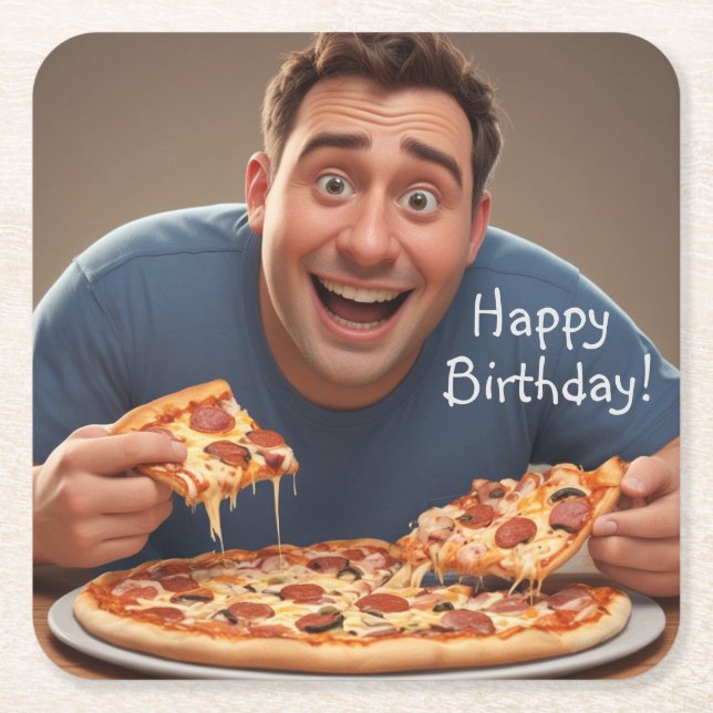 Posavasos Cuadrado De Papel Pizza Man (Anverso)