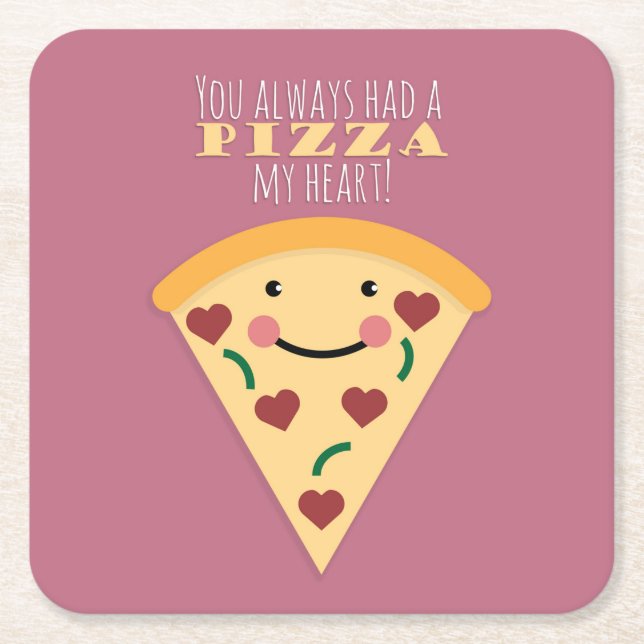 Posavasos Cuadrado De Papel Pizza My Heart (Anverso)