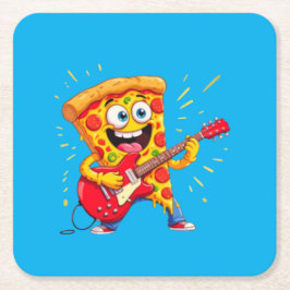 Posavasos Cuadrado De Papel **Pizza Rock ’n’ Roll – Rebanada Divertida Tocando