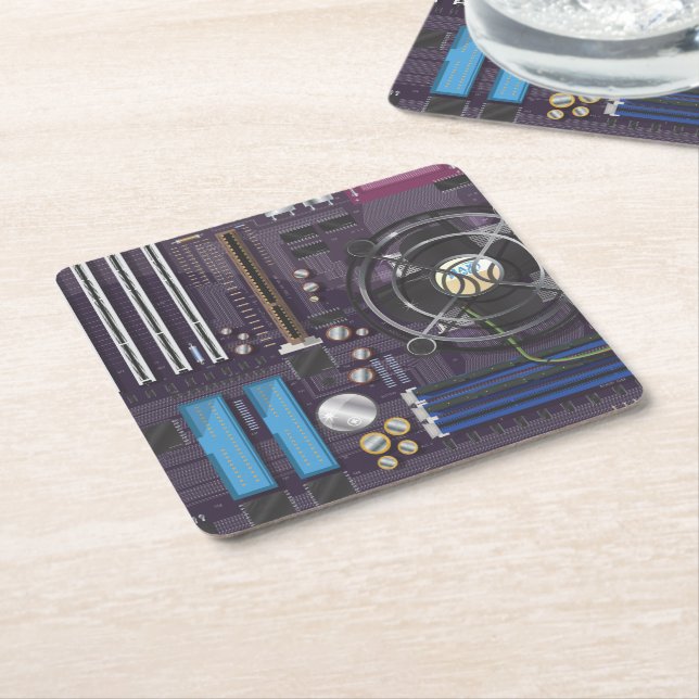 Posavasos Cuadrado De Papel Placa base de computadora CPU (En perspectiva)