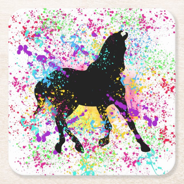 Posavasos Cuadrado De Papel Placa de pintura para caballos negros (Anverso)