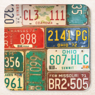 Posavasos Cuadrado De Papel Placas de matrícula Rusty Retro