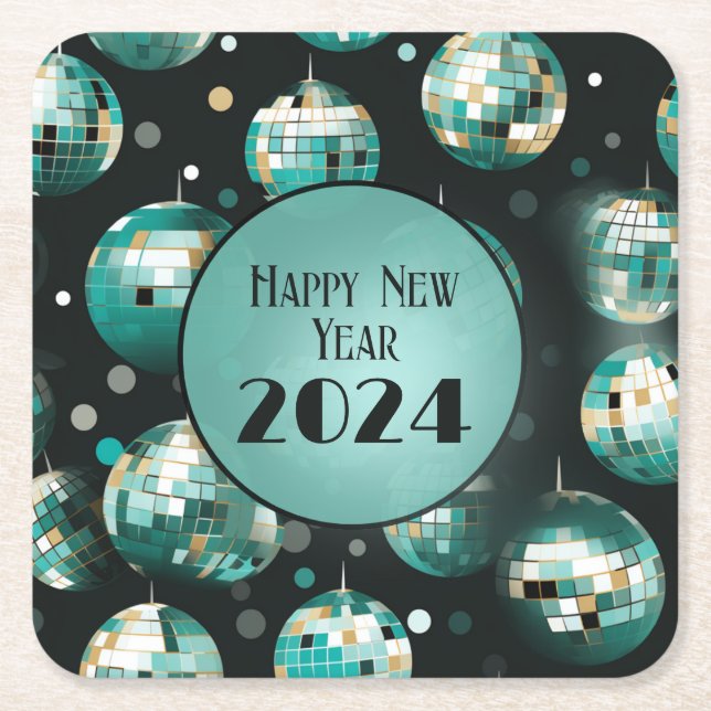 Posavasos Cuadrado De Papel Placas Fiestas de Nochevieja - Diseño de bolas dis (Anverso)