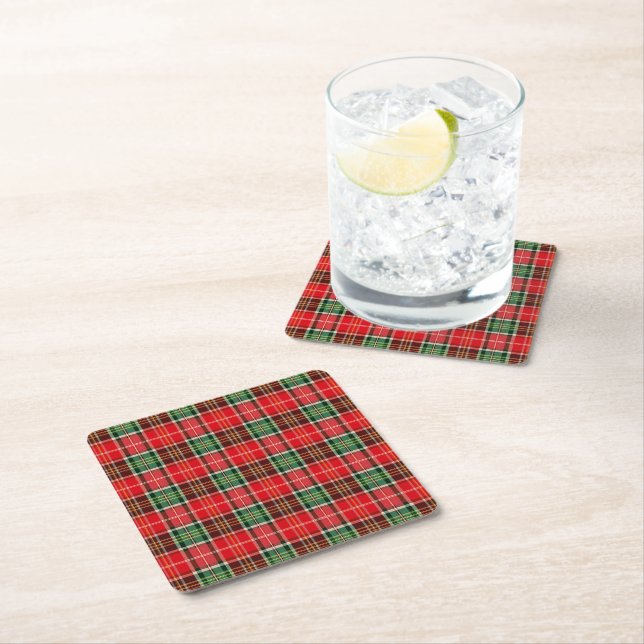Posavasos Cuadrado De Papel Plaid de Navidad Tradicional (In situ)