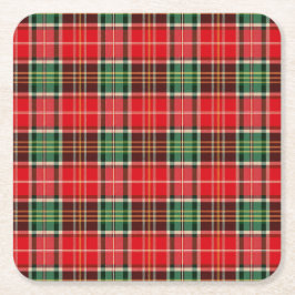 Posavasos Cuadrado De Papel Plaid de Navidad Tradicional